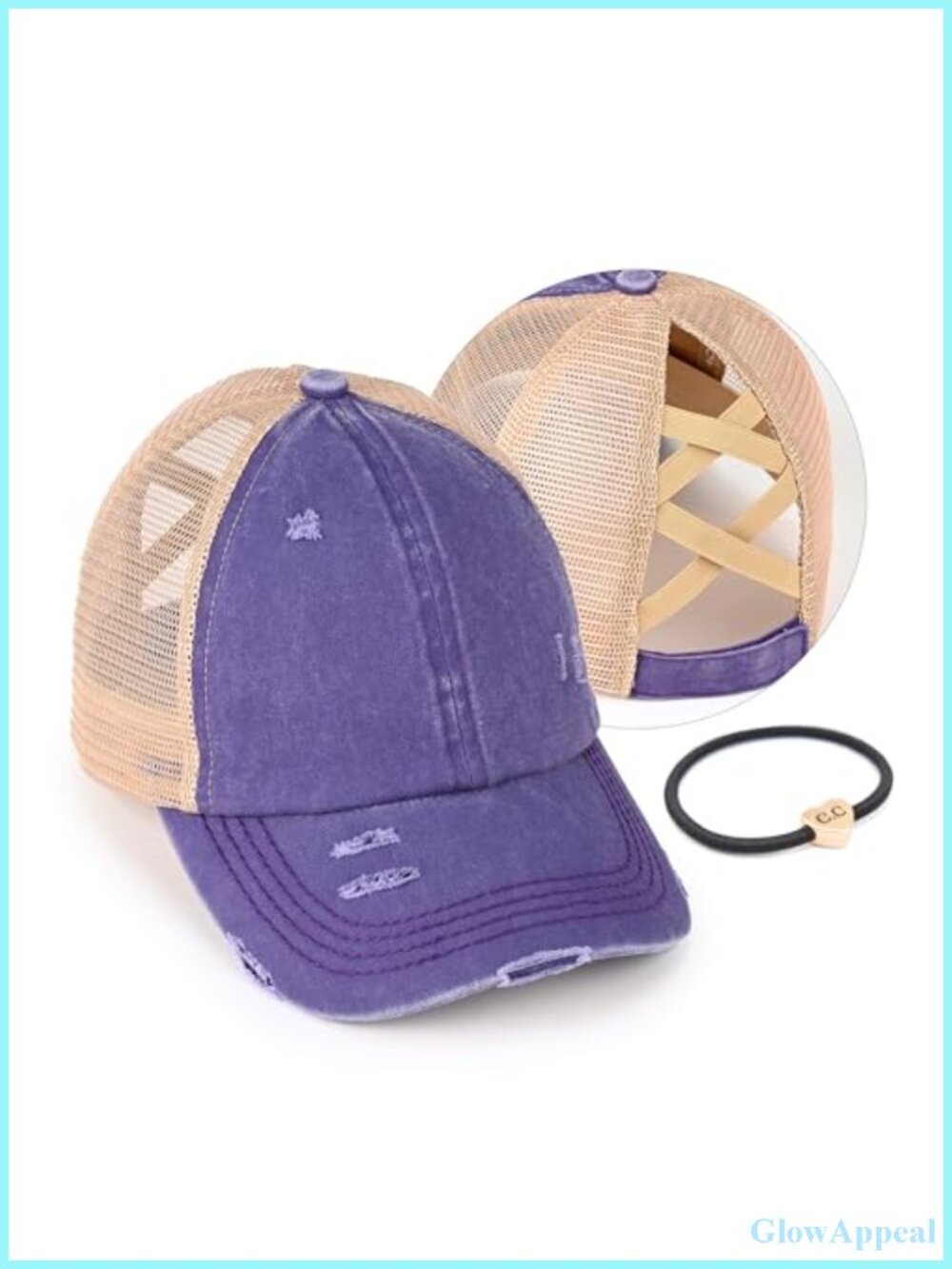 Women's Adjustable Glitter Mesh Trucker Baseball Cap High Messy Bun Ponytail